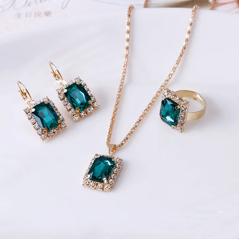 Crystal Set Necklace Earring Ring Set