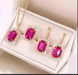 Crystal Set Necklace Earring Ring Set