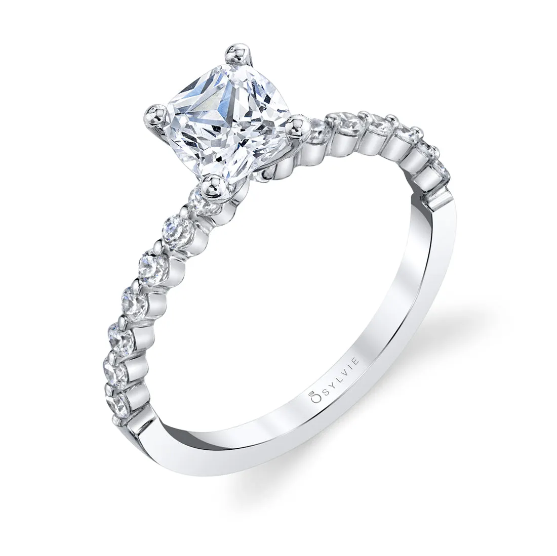 Cushion Cut Classic Engagement Ring - Athena Platinum White