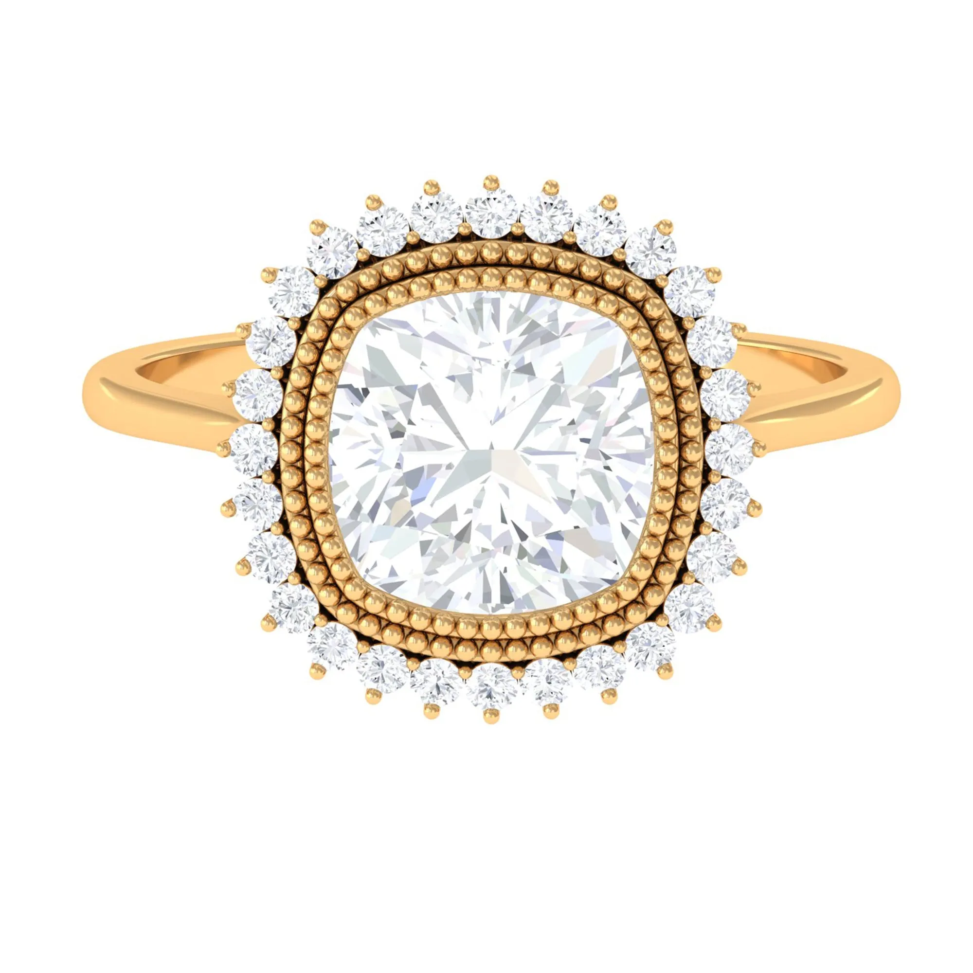 Cushion Cut Simulated Diamond Statement Engagement Ring with Halo