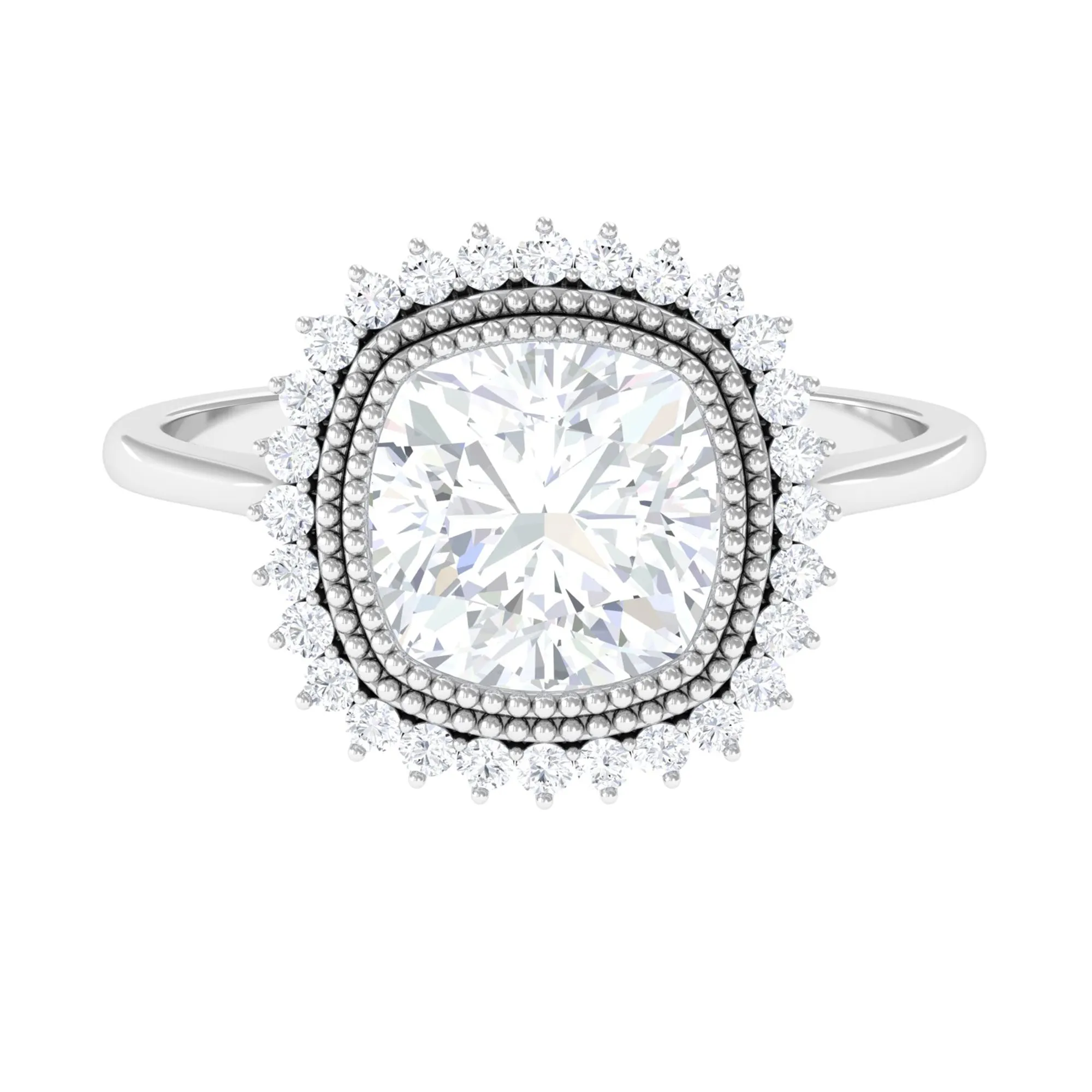 Cushion Cut Simulated Diamond Statement Engagement Ring with Halo