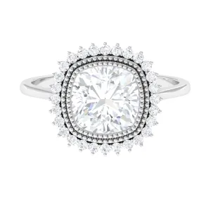 Cushion Cut Simulated Diamond Statement Engagement Ring with Halo