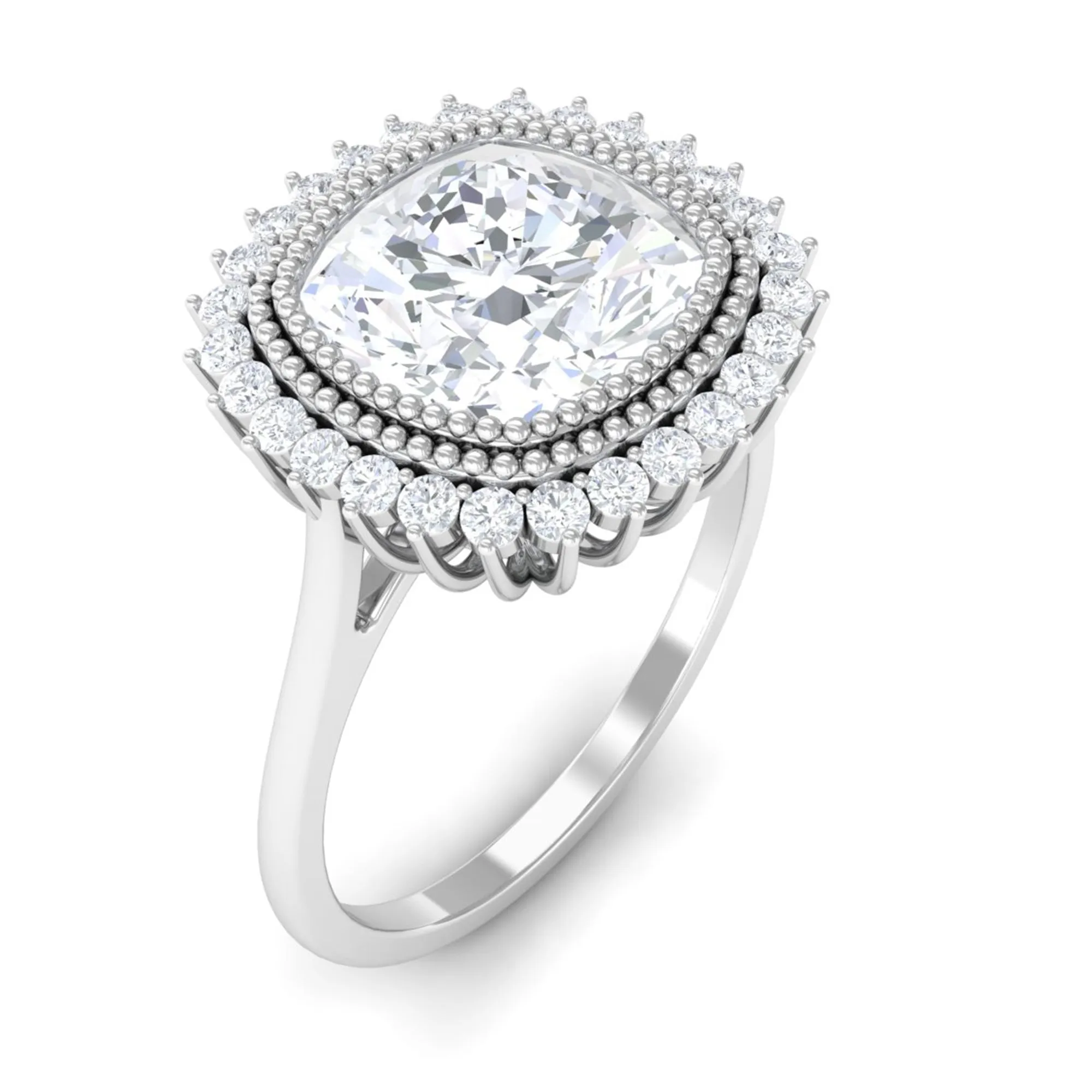 Cushion Cut Simulated Diamond Statement Engagement Ring with Halo