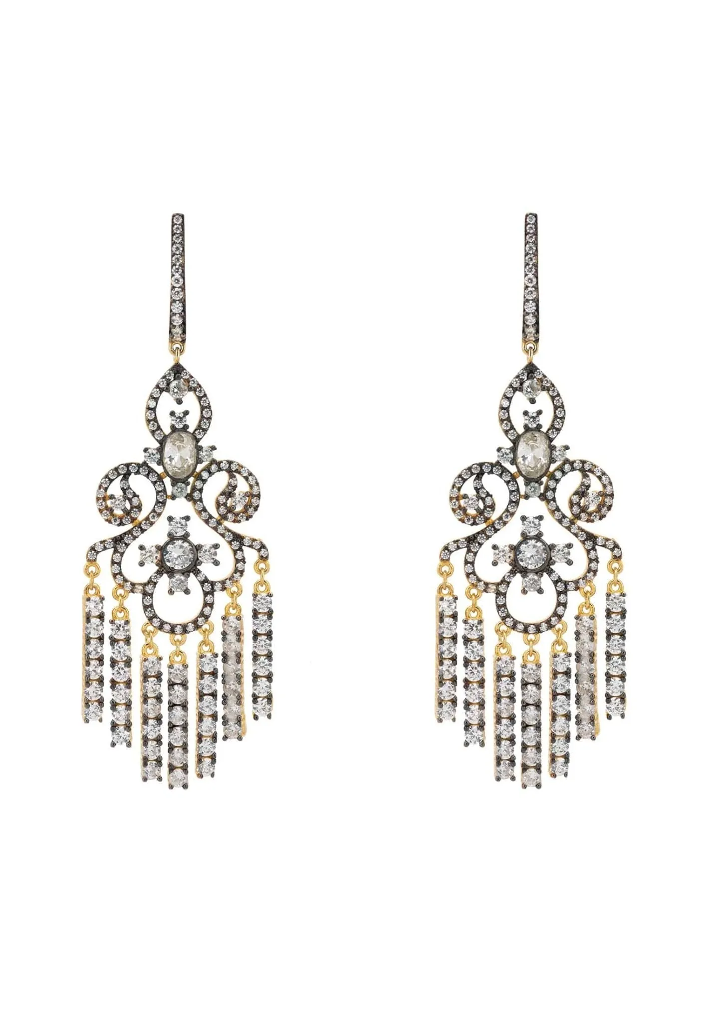 Deco Chandelier Drops Earrings Rosegold Oxidised