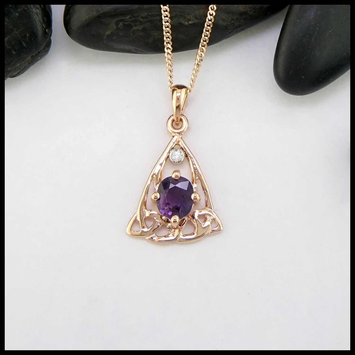 Diamond and Sapphire Trinity Knot Pendant in Rose Gold