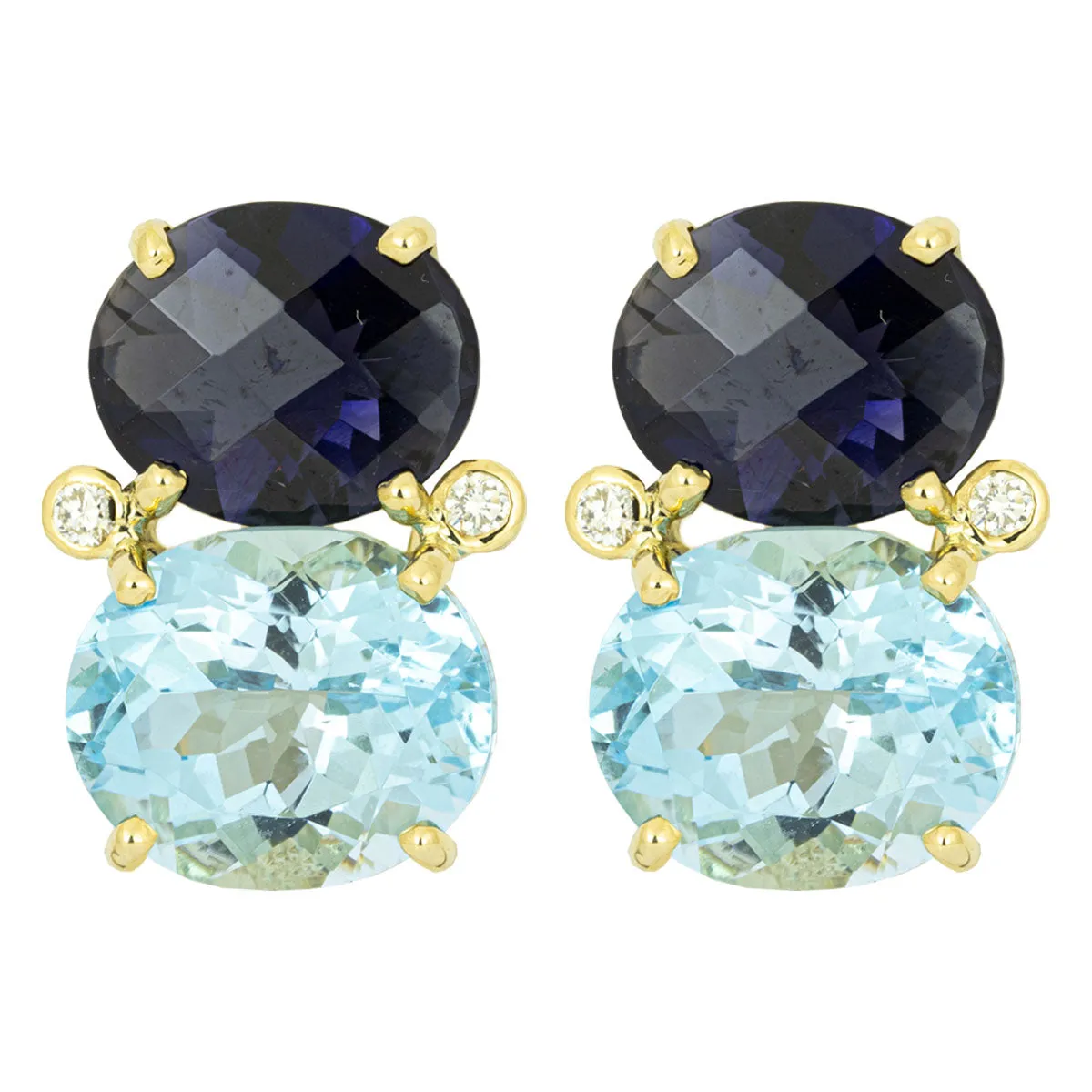 Earrings - Iolite And Blue Topaz With Diamonds