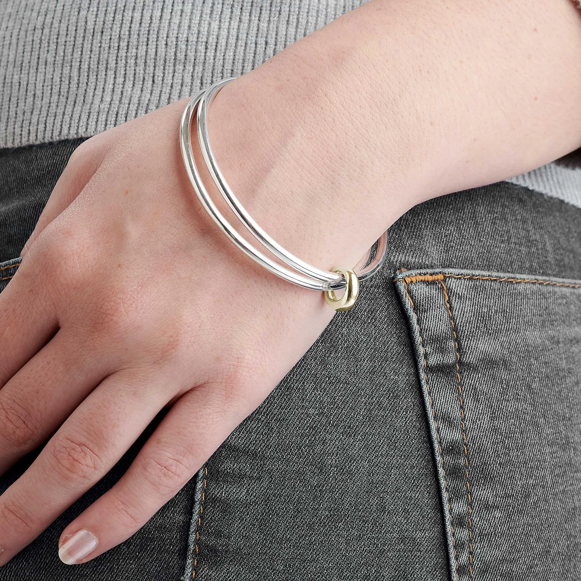 Eclipse Recycled Silver & Solid Gold Double Bangle