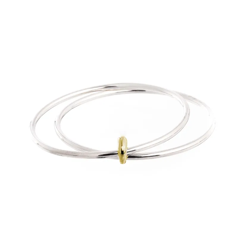 Eclipse Recycled Silver & Solid Gold Double Bangle