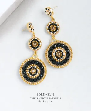 EDEN   ELIE Luxe triple circle statement drop earrings - black spinel