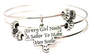 Every Girl Needs A Sailor To Make Her Smile Triple Style Expandable Bangle Bracelet