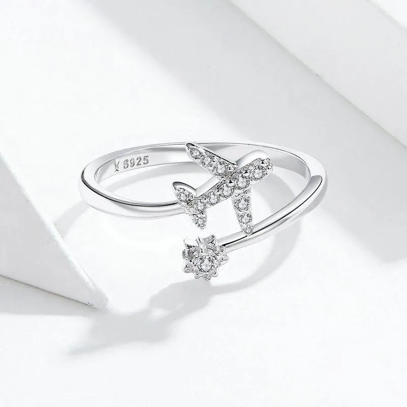 Flying Airplane Adjustable Zircon Rings