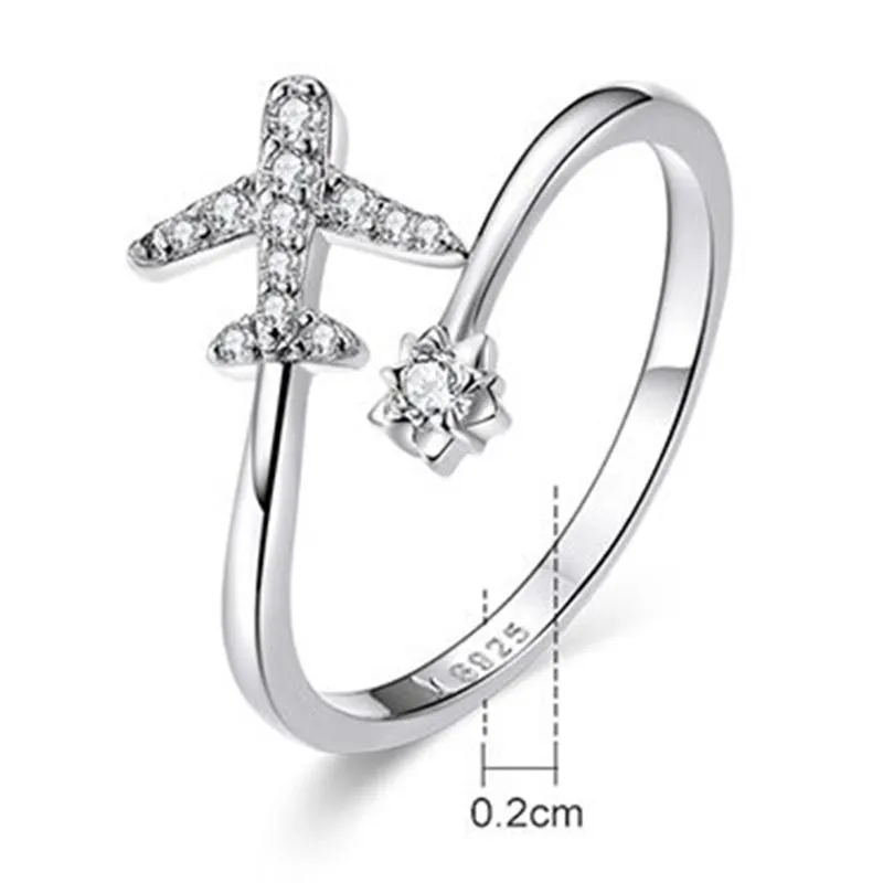 Flying Airplane Adjustable Zircon Rings