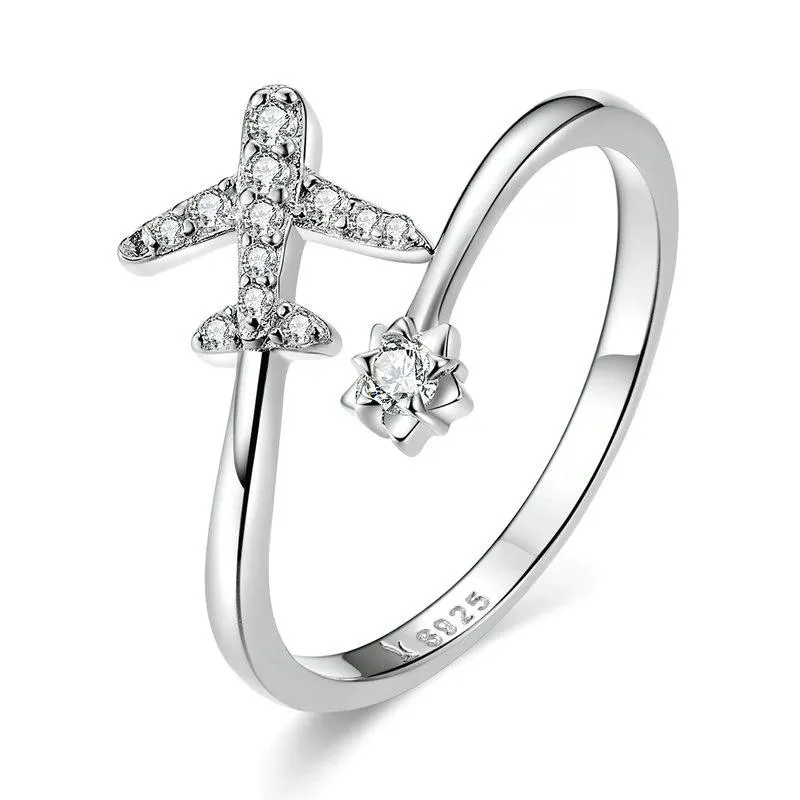 Flying Airplane Adjustable Zircon Rings