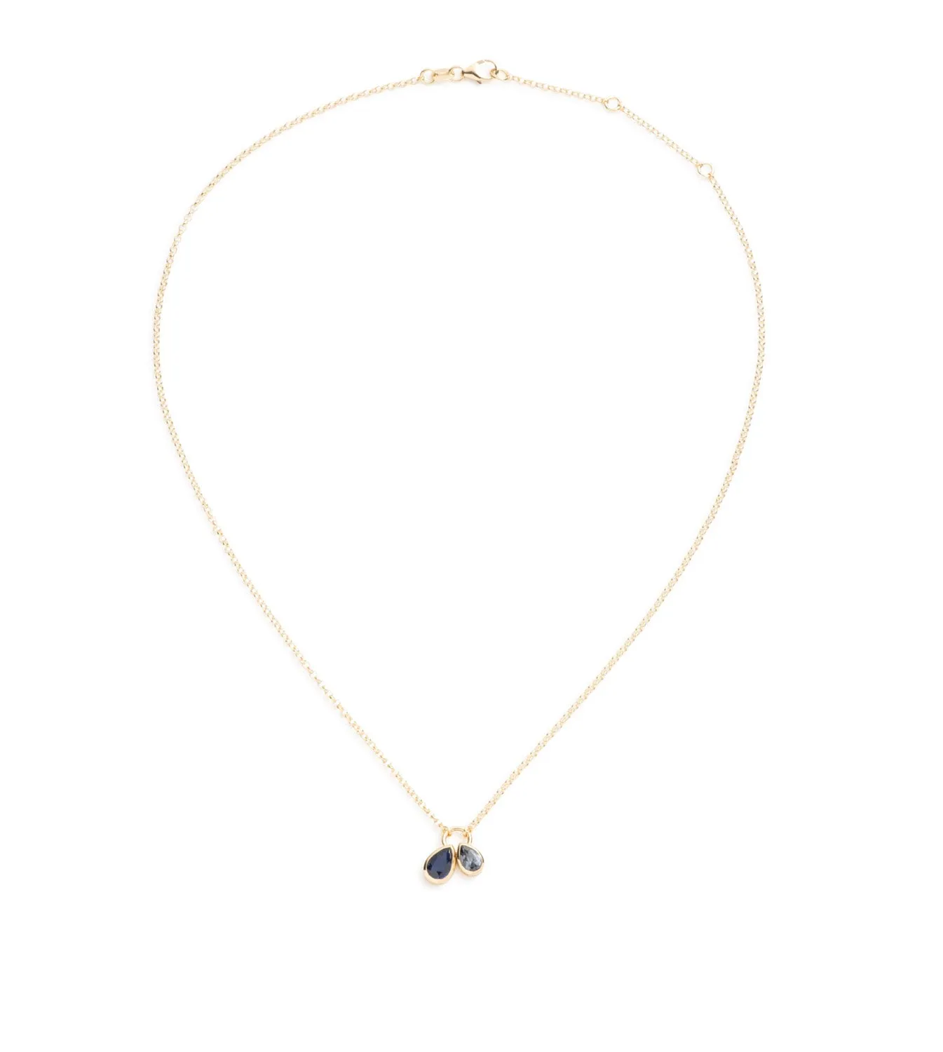 Forever & Always a Pair : Blue Sapphire & Grey Spinel Fine Belcher Stationary Necklace