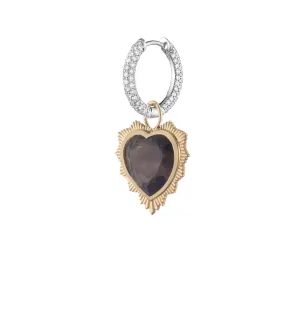 Gemstone Heart - Love : Smoky Quartz Small Diamond Pave Chubby Ear Hoop