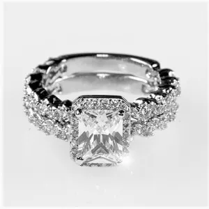 Genna 2ct Radiant Halo Engagement and Wedding Ring Set | 3.2ct