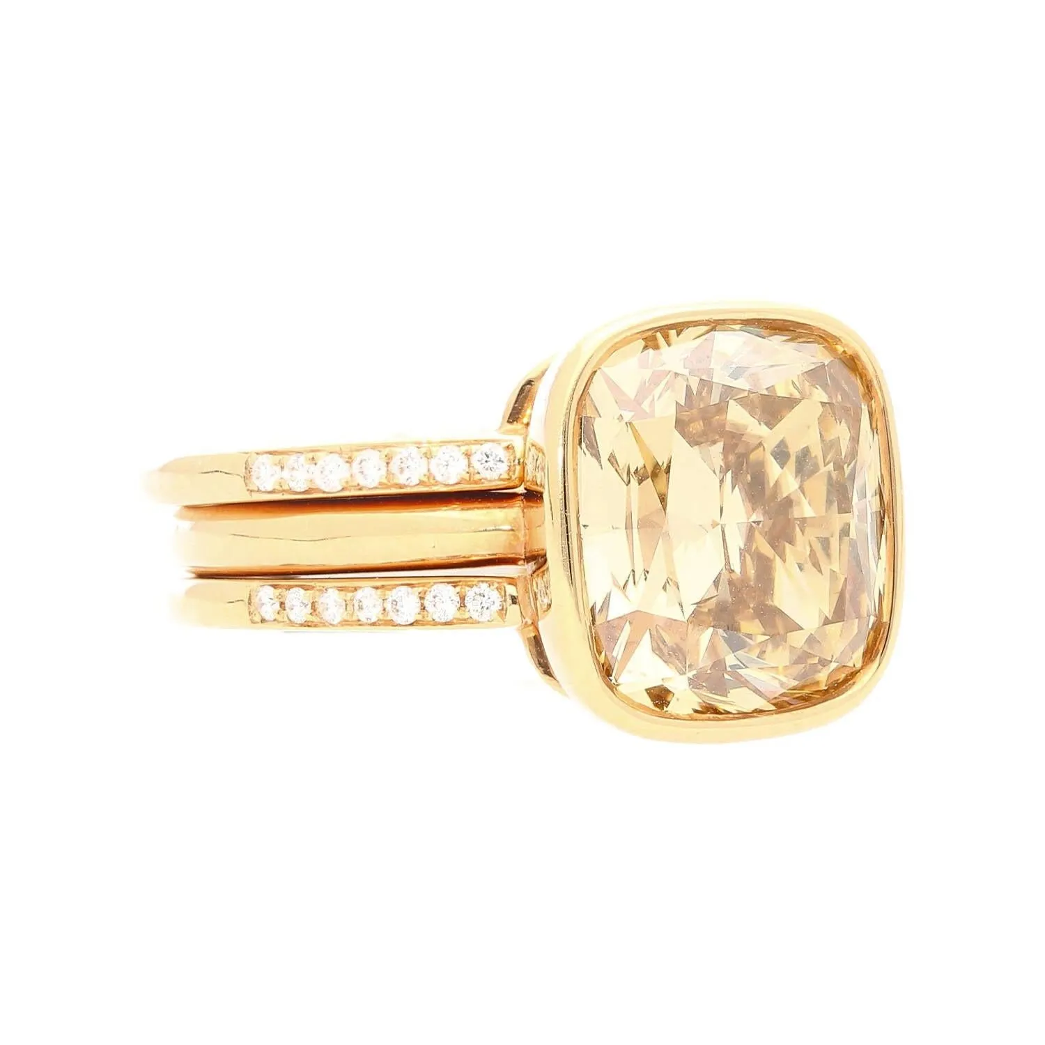 GIA Certified 5.02 Carat Cushion Cut Fancy Brown Yellow Diamond Ring in 18K Rose Gold & Detachable Bands