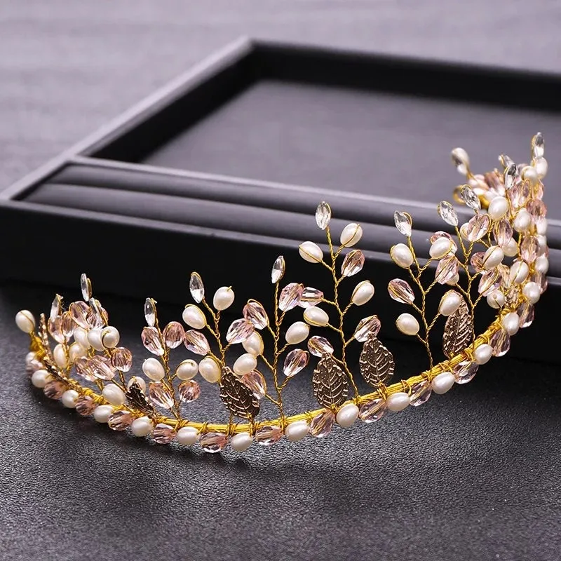 Gold leaf Quinceanera Crowns headdress vine woodland bridal Headband cosplay diadem