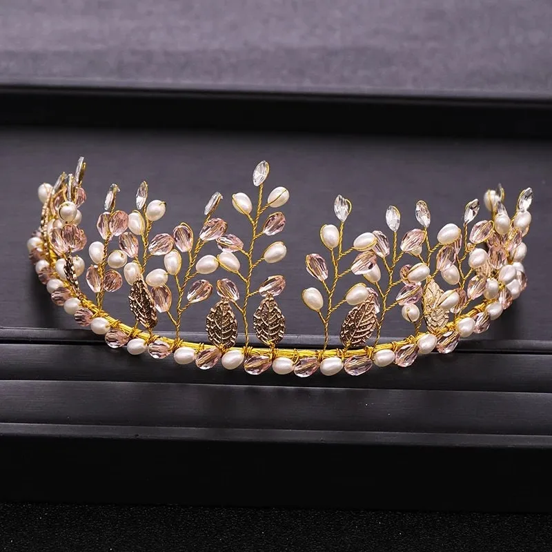 Gold leaf Quinceanera Crowns headdress vine woodland bridal Headband cosplay diadem