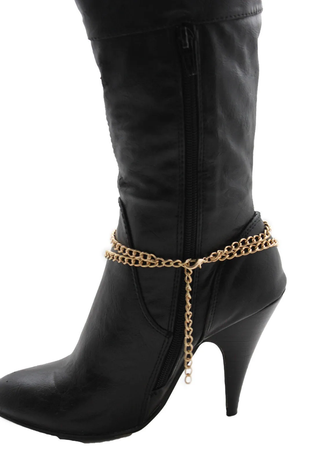 Gold Metal Boot Chain Links Bracelet Big Cross Plate Anklet Shoe Charm