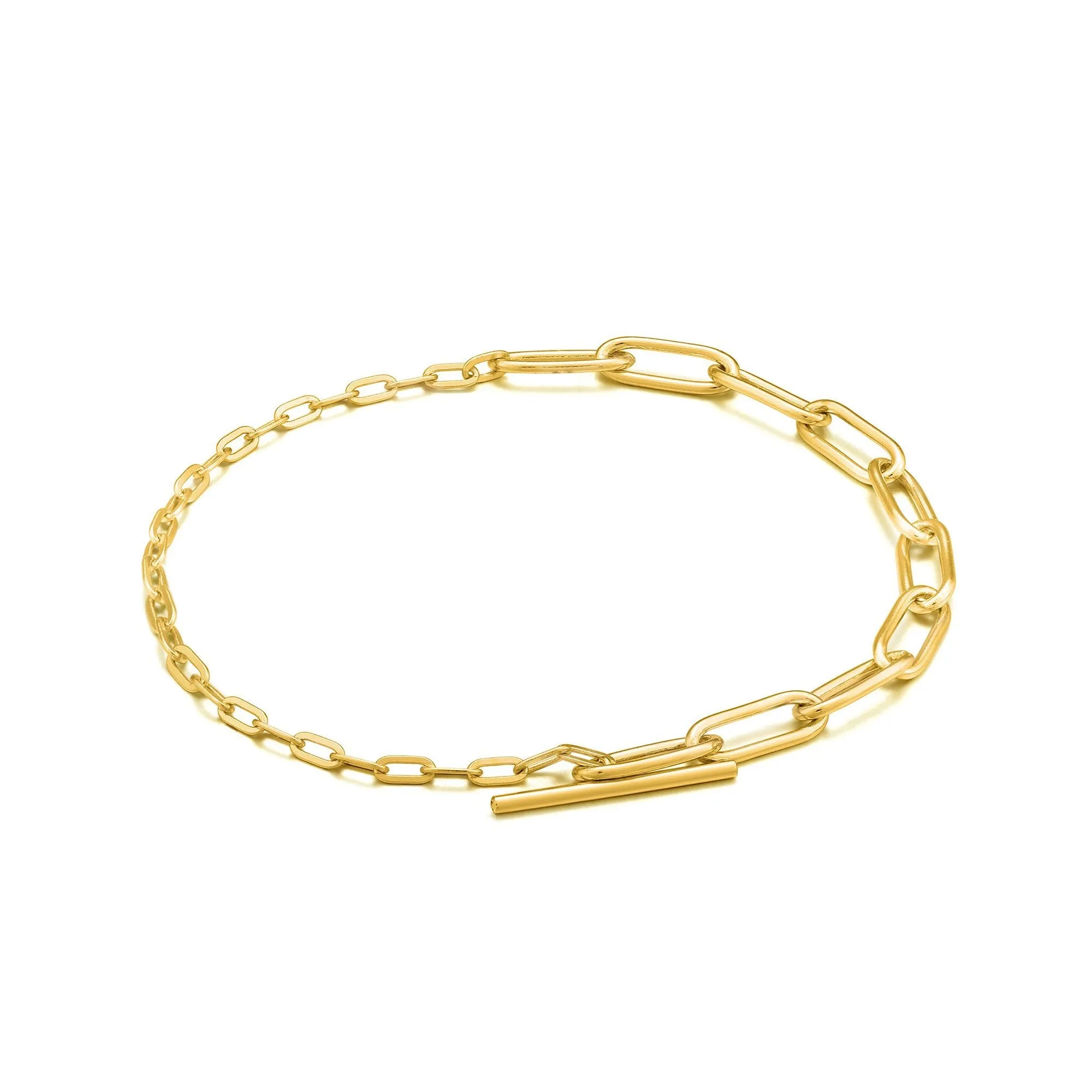 Gold Mixed Link T-bar Bracelet