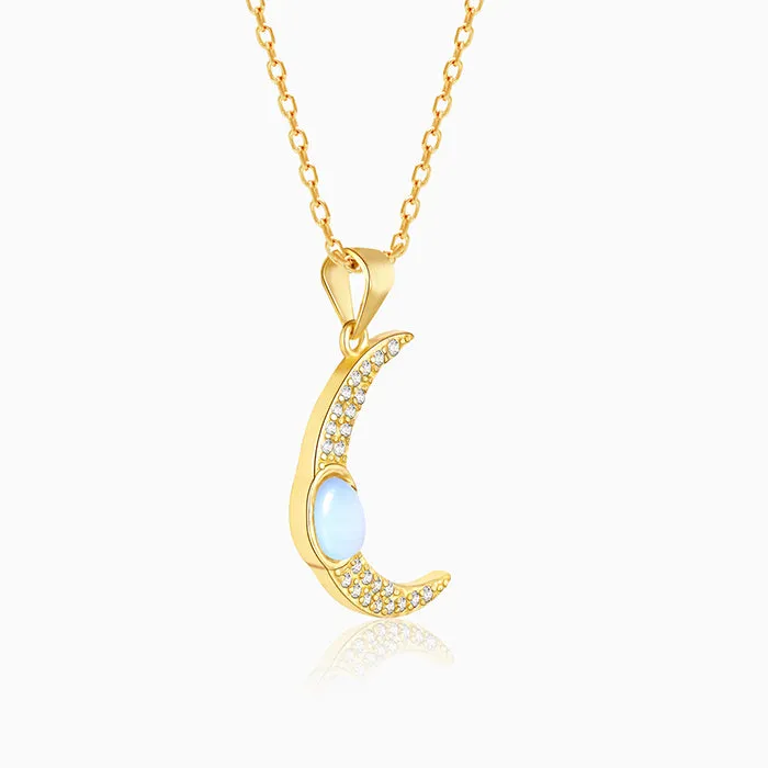 Golden Zircon Moon Pendant With Link Chain