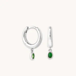 Green Topaz Charm Huggies in Silver