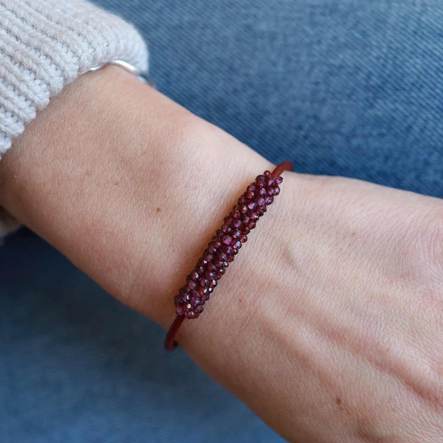 Hand Stitched Rhodolite Garnet Bracelet