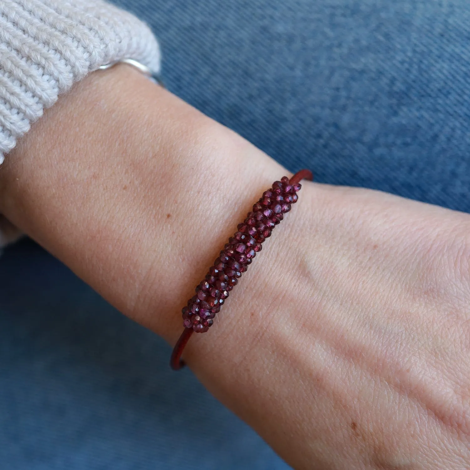 Hand Stitched Rhodolite Garnet Bracelet