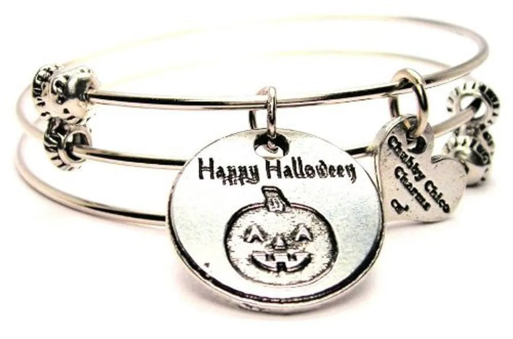 Happy Halloween with Pumpkin Triple Style Expandable Bangle Bracelet