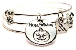 Happy Halloween with Pumpkin Triple Style Expandable Bangle Bracelet