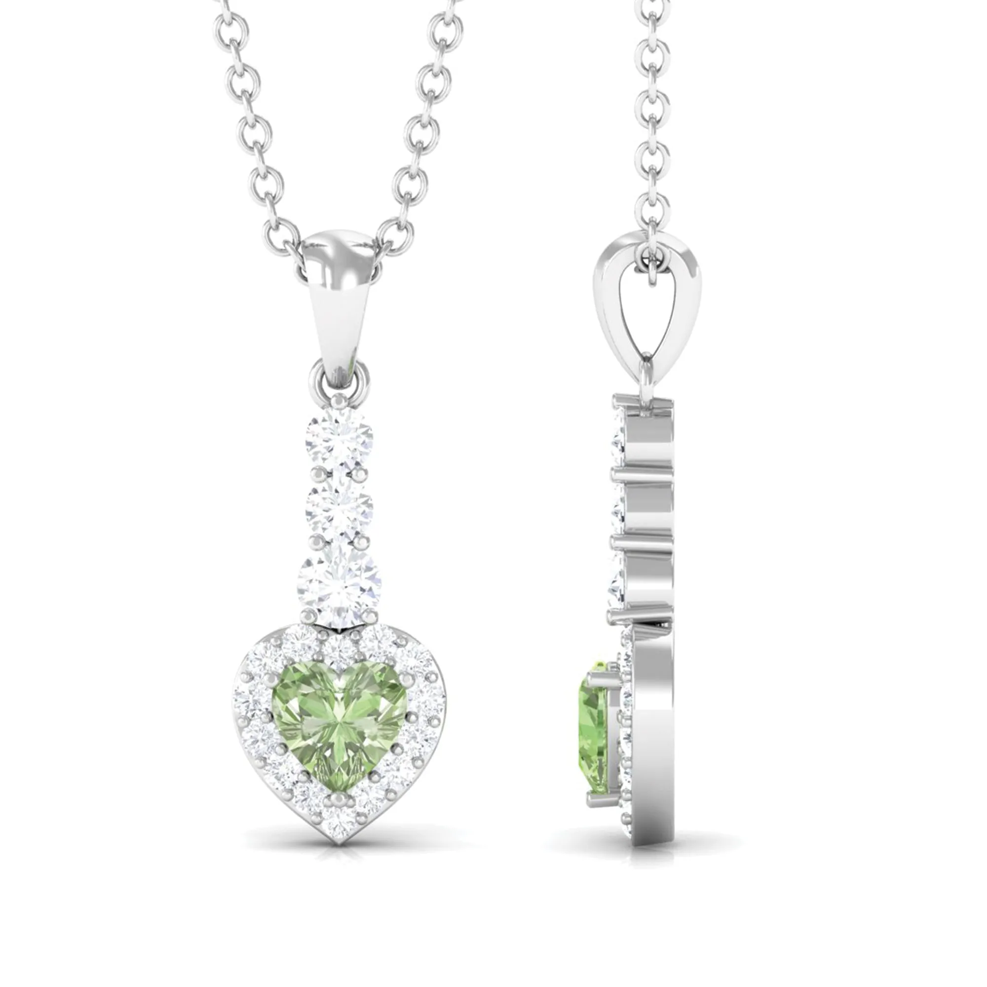 Heart Shape Green Sapphire and Diamond Drop Pendant