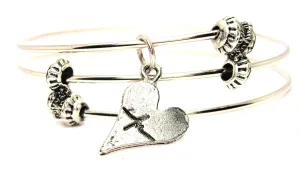 Heart with Heartbeat Triple Style Expandable Bangle Bracelet