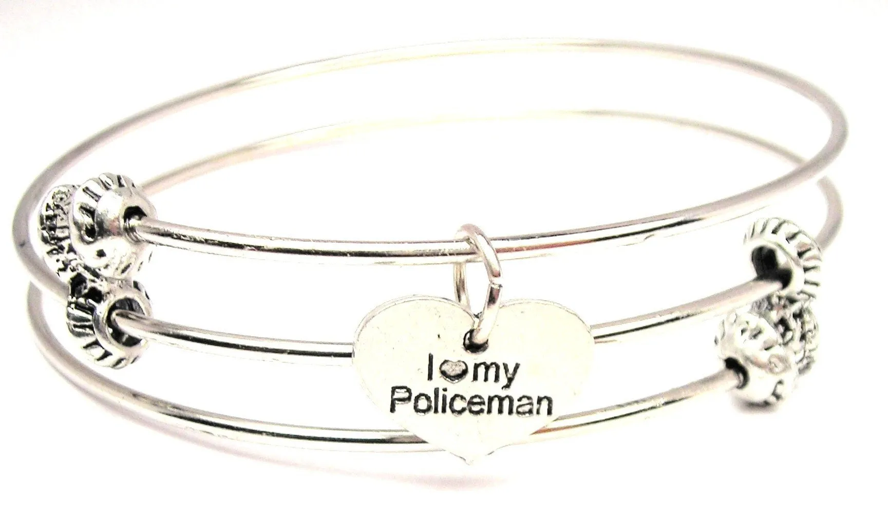 I Love My Policeman Triple Style Expandable Bangle Bracelet