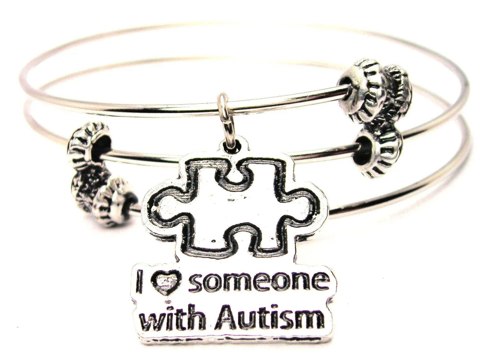 I Love Someone With Autism Triple Style Expandable Bangle Bracelet