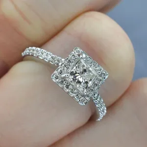 Inexpensive 1.20CT Princess and Round Cut Diamond Engagement Ring in 14KT White Gold