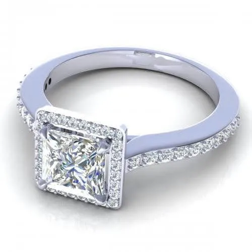 Inexpensive 1.20CT Princess and Round Cut Diamond Engagement Ring in 14KT White Gold