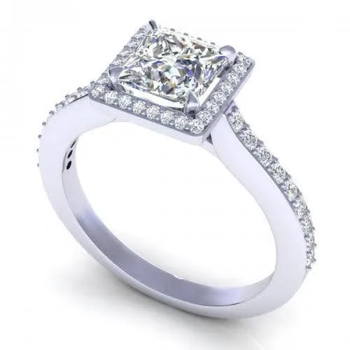 Inexpensive 1.20CT Princess and Round Cut Diamond Engagement Ring in 14KT White Gold