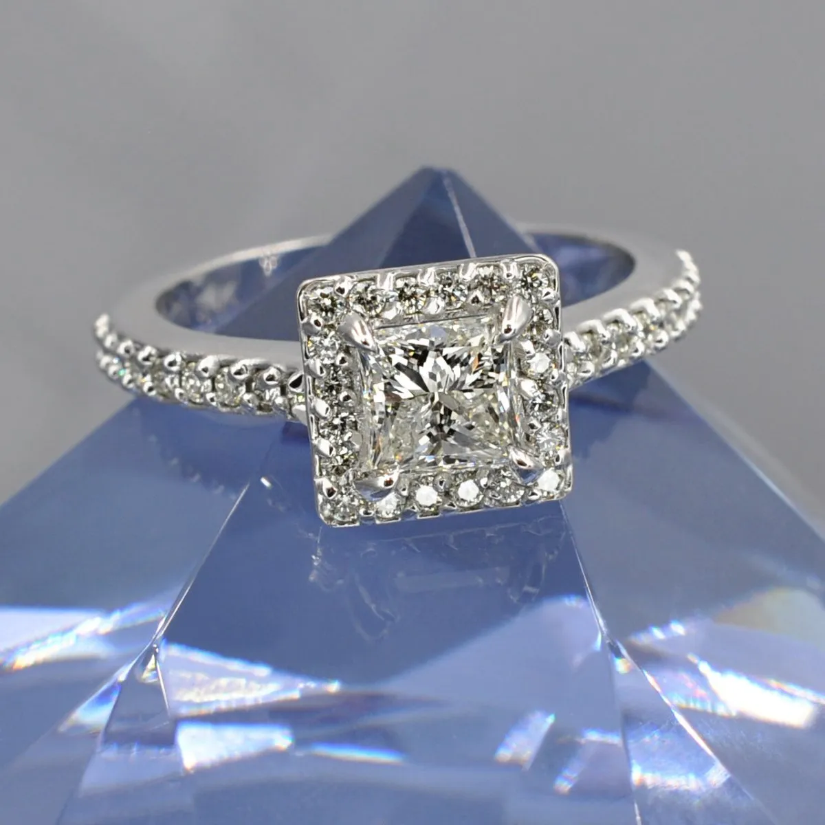 Inexpensive 1.20CT Princess and Round Cut Diamond Engagement Ring in 14KT White Gold