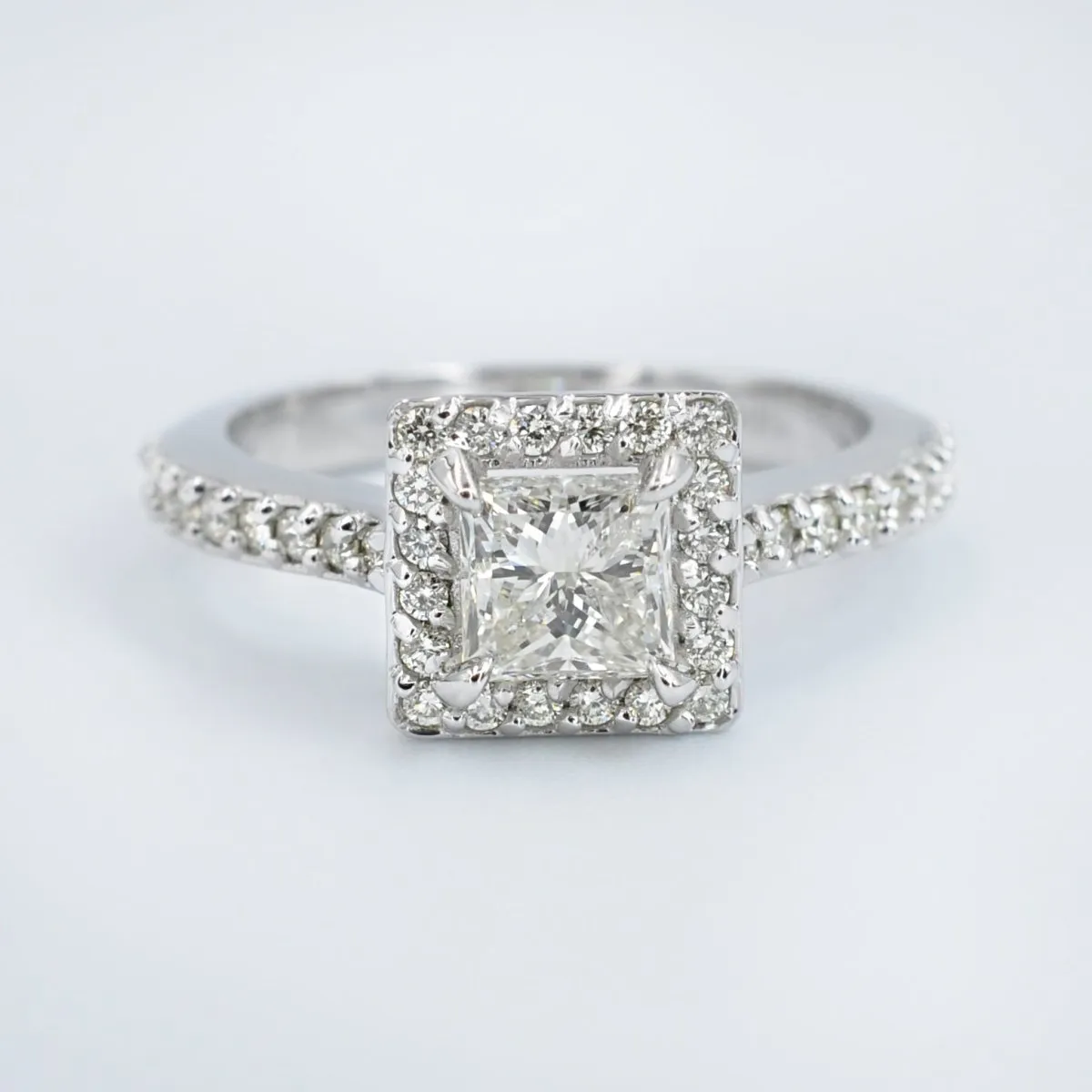 Inexpensive 1.20CT Princess and Round Cut Diamond Engagement Ring in 14KT White Gold