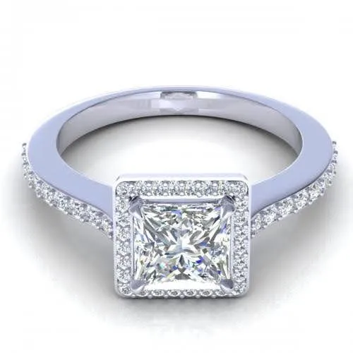 Inexpensive 1.20CT Princess and Round Cut Diamond Engagement Ring in 14KT White Gold