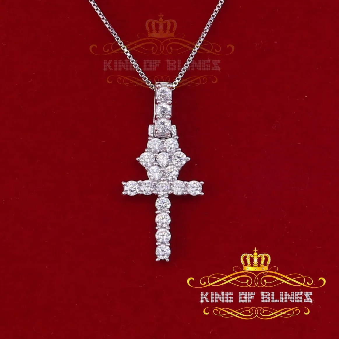 King Of Bling Sterling Silver Pendant White Mens ANKH with 1.98ct Cubic Zirconia