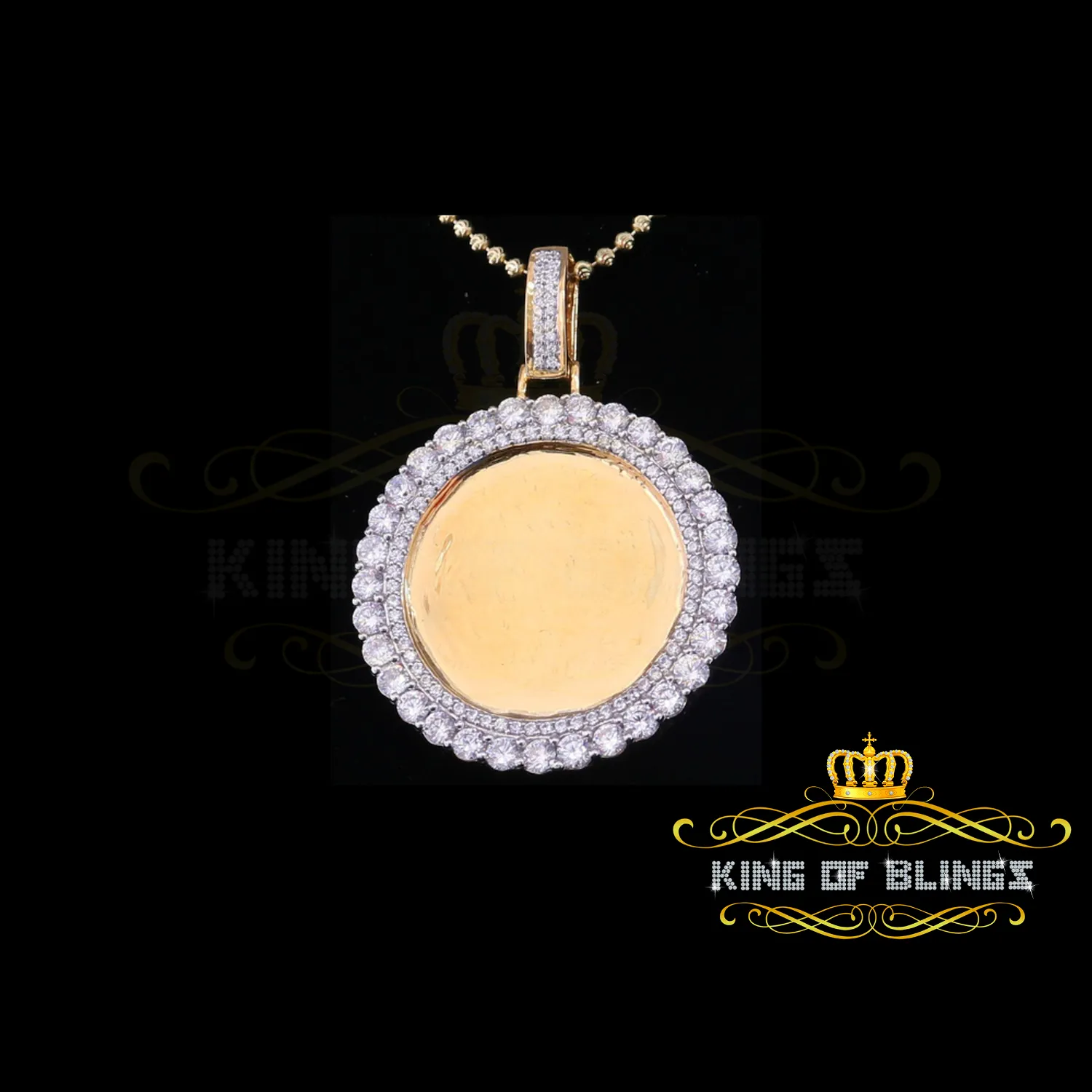 King of Bling's Sterling Silver 1.50" Picture Round Yellow Pendant Round 9.14ct Cubic Zirconia