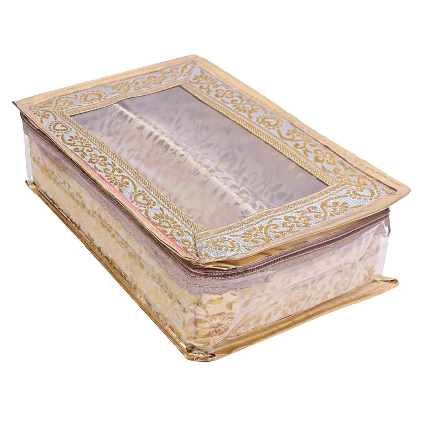 Kuber Industries Brocade Hardboard Two Rod Bangle Box (Gold)-CTKTC021161