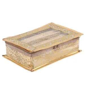 Kuber Industries Brocade Hardboard Two Rod Bangle Box (Gold)-CTKTC021161