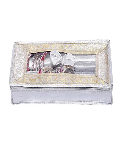 Kuber Industries Silk Two Rod Bangle Box, Silver