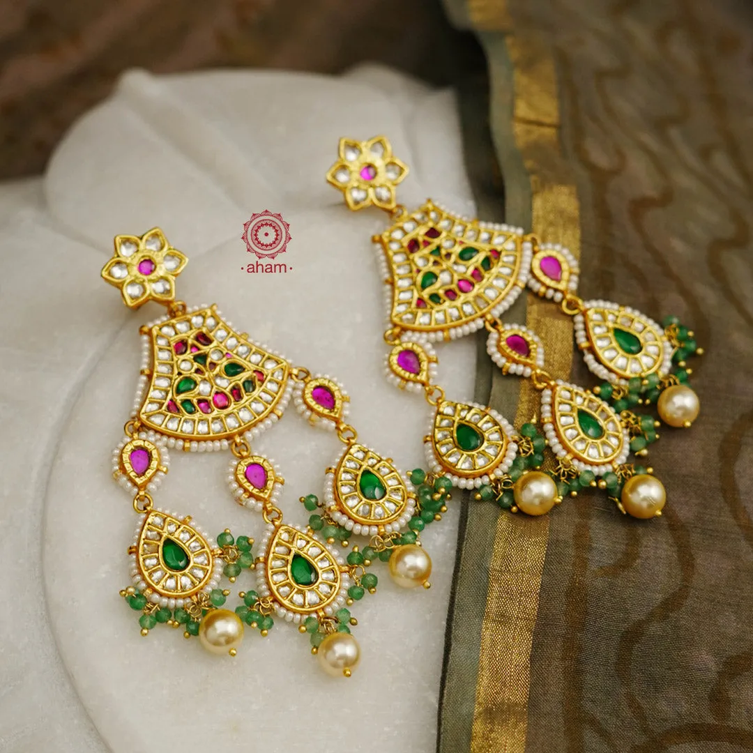 Kundan Chandelier Gold Polish Silver Earrings