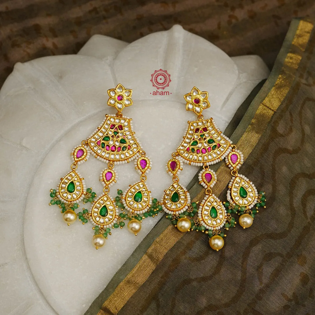 Kundan Chandelier Gold Polish Silver Earrings