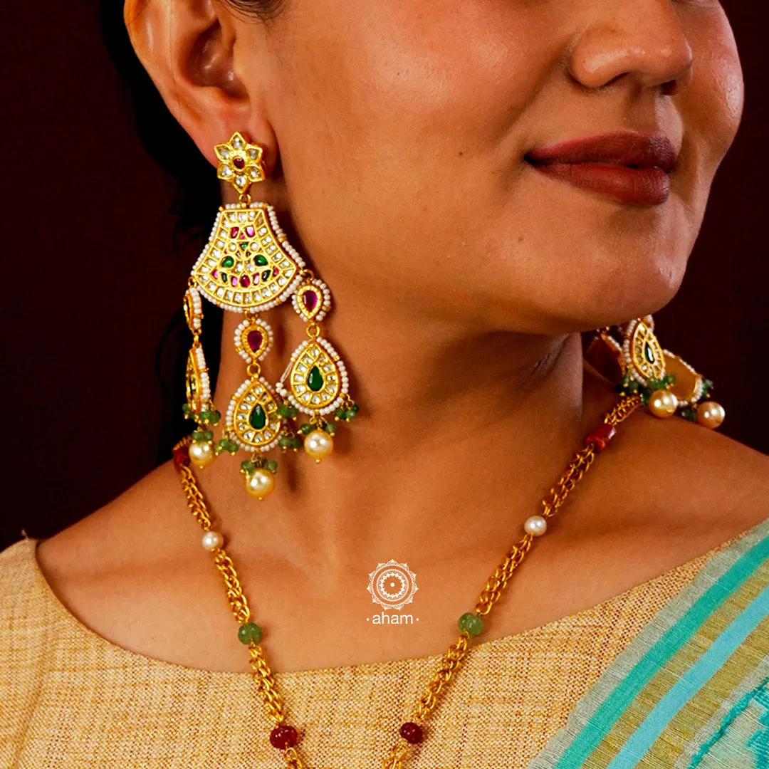 Kundan Chandelier Gold Polish Silver Earrings