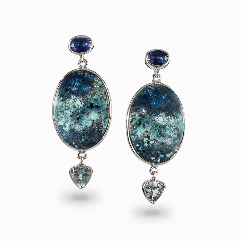 Kyanite & Shattuckite & Blue Topaz Drop Earrings